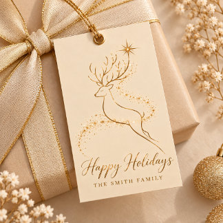Étiquettes Cadeaux Élégantes Renne Or Joyeuses Fêt