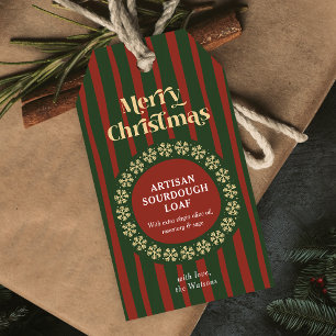 Étiquettes Cadeaux Façon Main Rayures Rouges Verte