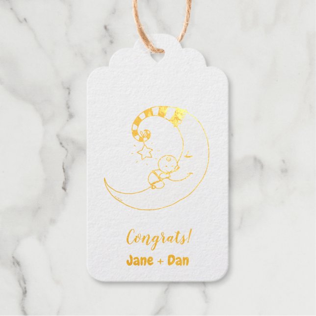 Étiquettes Cadeaux Félicitations ! (bébé endormi et lune) (Recto)
