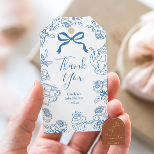 Étiquettes cadeaux fête thé toile arc-en-ciel bleu