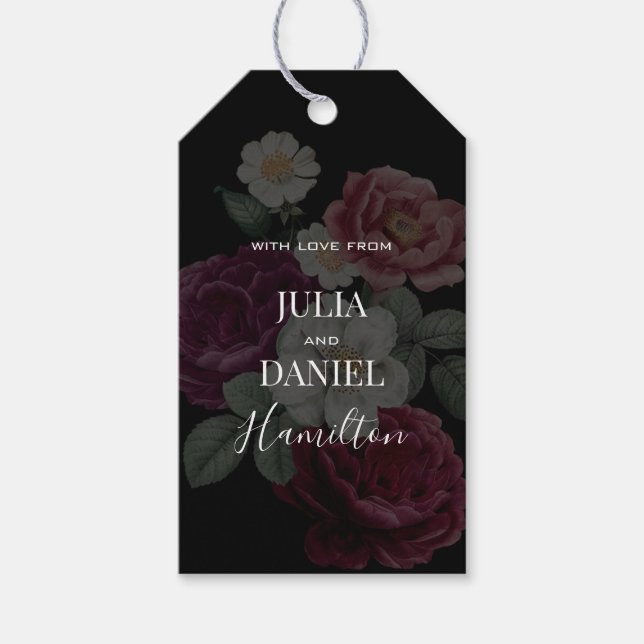 Étiquettes Cadeaux Fleurs Sombres Modernes (Devant)