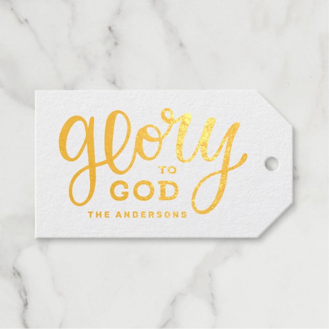 Étiquettes Cadeaux Gloire à Dieu | Noël religieux rustique or (Recto (horizontal))