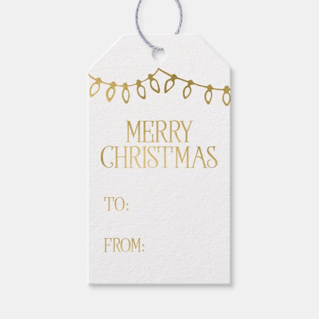 Étiquettes cadeaux Gold Christmas String Lights (Devant)