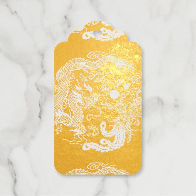 Étiquettes Cadeaux Gold Red Dragon Phoenix Chinese Wedding Favor (Recto)