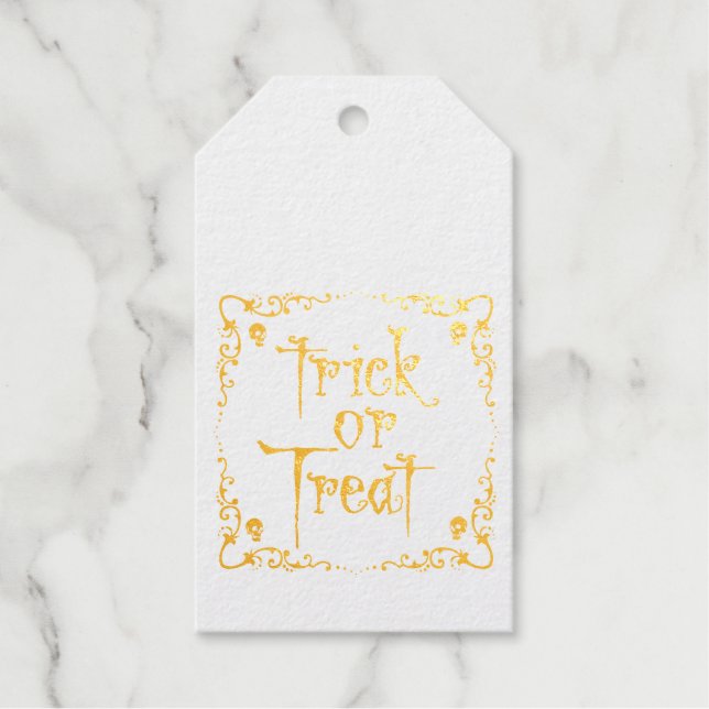 Étiquettes Cadeaux Halloween Trick ou Treat Gold (Recto)