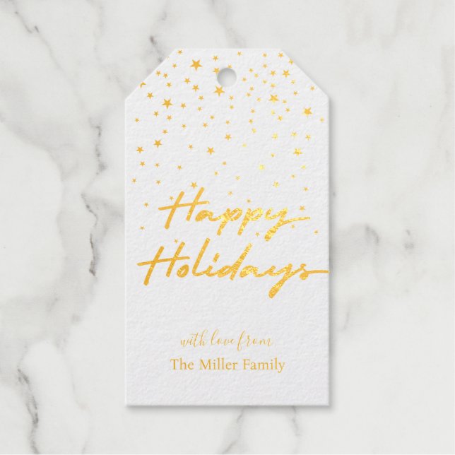 Étiquettes Cadeaux Happy Holidays Gold Stars Confetti Moderne Élégant (Recto)