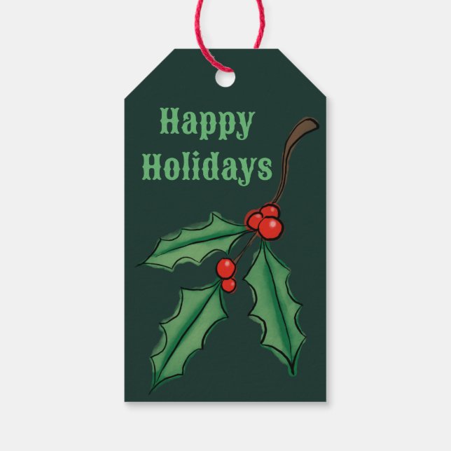 Étiquettes cadeaux Holly de Noël Vert (Dos)