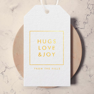 Étiquettes Cadeaux Hugs Love and Joy Stylish Christmas Gold and White