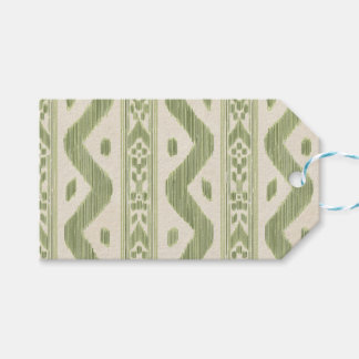 Étiquettes Cadeaux Ikat Vert et Crème, Petite Éche