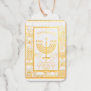 Étiquettes Cadeaux Joyeux Hanukkah Belle Fête Juive Menorah