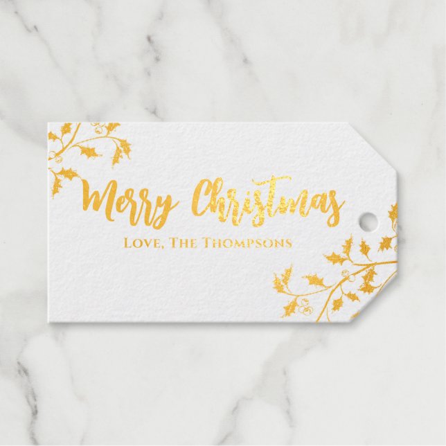 Étiquettes Cadeaux Joyeux Noël Elégant Gold Holiday Green (Recto (horizontal))