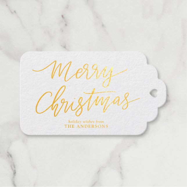 Étiquettes Cadeaux Joyeux Noël Élégant Script Vacances (Recto (horizontal))