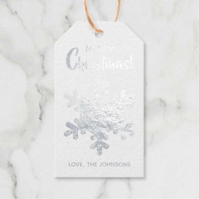Étiquettes Cadeaux Joyeux Noël Élégant simple Flocon de neige chic (Recto)