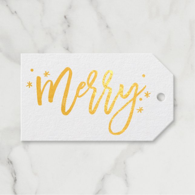 Étiquettes Cadeaux Joyeux script Noël moderne | Or (Recto (horizontal))