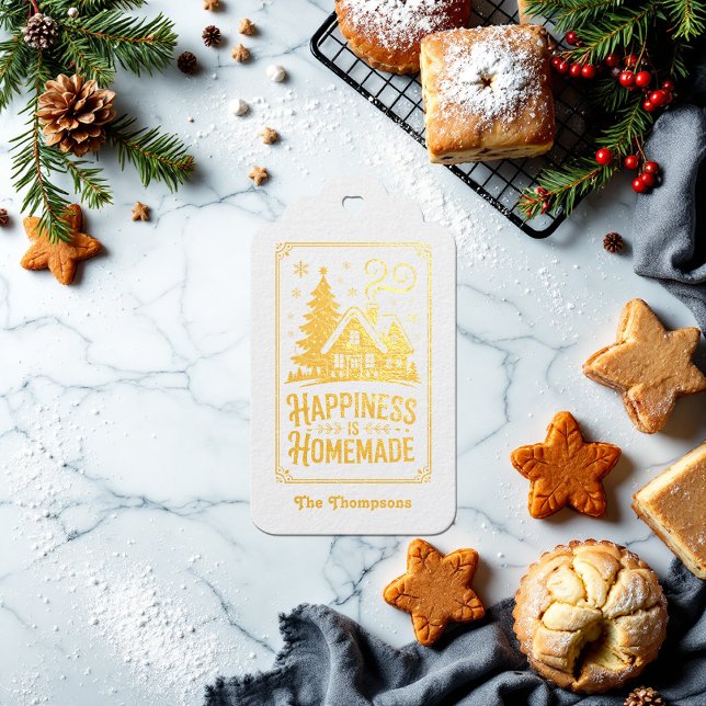 Étiquettes Cadeaux Le Bonheur Est Fait Maison Noël (Happiness Is Homemade Christmas Holiday Foil Gift Tags)