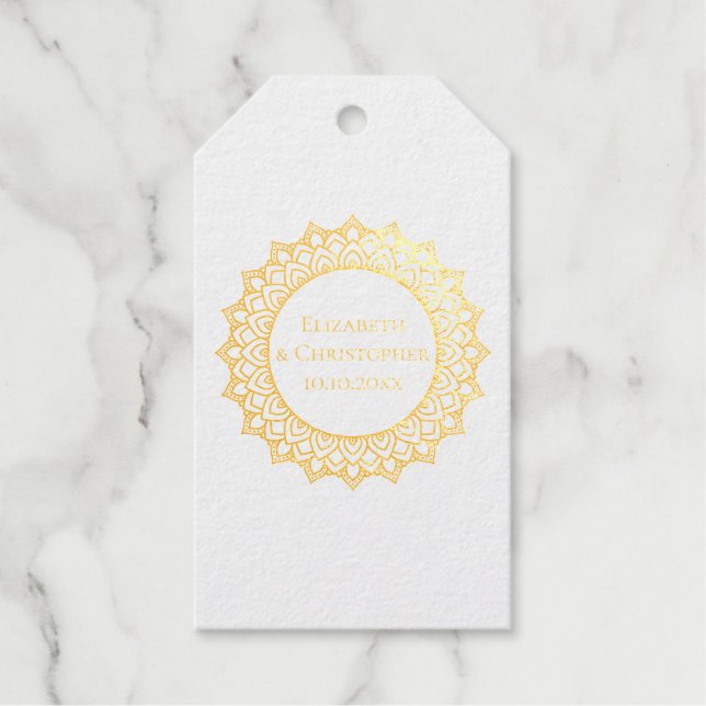 Étiquettes Cadeaux Mandala Gold Mariage Couple Merci Favoriser (Recto)