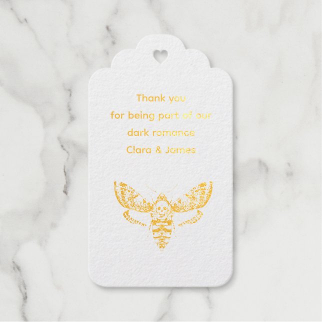 Étiquettes Cadeaux Mariage gothique | Moth & Lace Noir & Blanc (Recto)