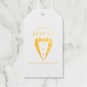 Étiquettes Cadeaux Mariage Or Tuxedo Suit Groomsman Proposition