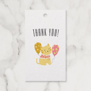 Étiquettes Cadeaux 'Merci!' Chat Jaune Joyeux Remerciement Amusement
