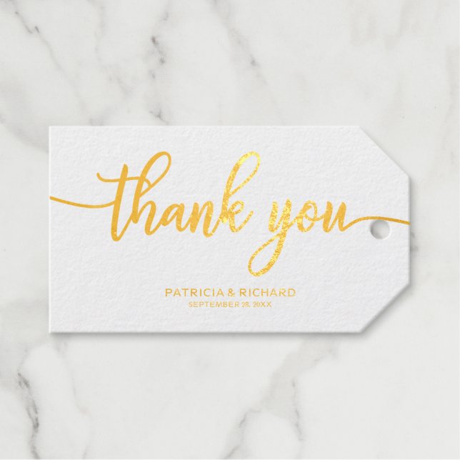 Étiquettes Cadeaux Merci - Chic Calligraphie Mariage Faveur (Recto (horizontal))