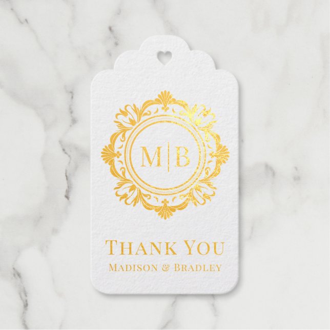 Étiquettes Cadeaux Merci Mariage de monogramme floral orné (Recto)