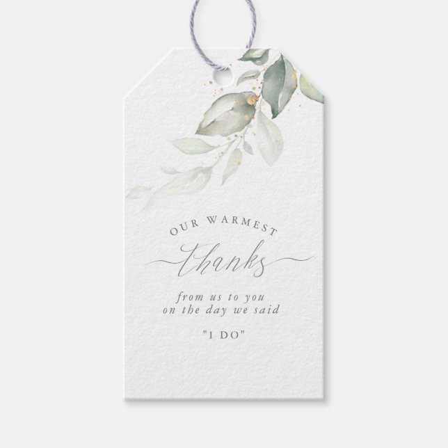 Étiquettes cadeaux Merci Mariage or et verdure (Devant)