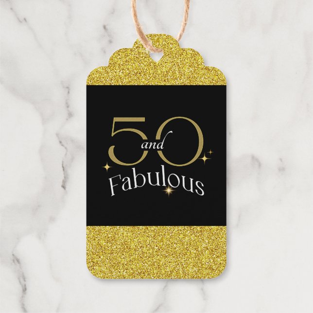 Étiquettes Cadeaux Moderne Elegant 50 et Fabulous Black White Gold (Verso)