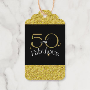 Étiquettes Cadeaux Moderne Elegant 50 et Fabulous Black White Gold