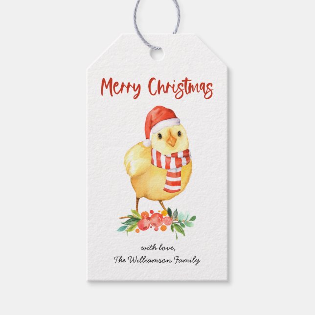 Étiquettes cadeaux Noël Poulet de Fête (Devant)