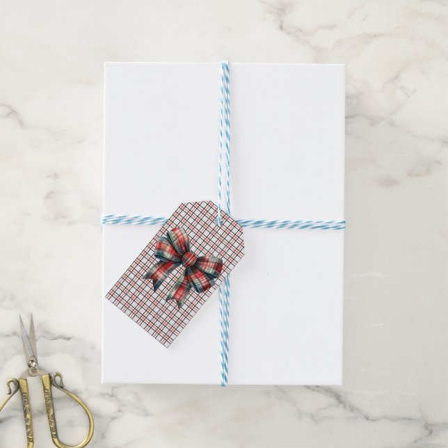 Étiquettes cadeaux Noël Rouge Plaid Bow (Avec de laficelle)