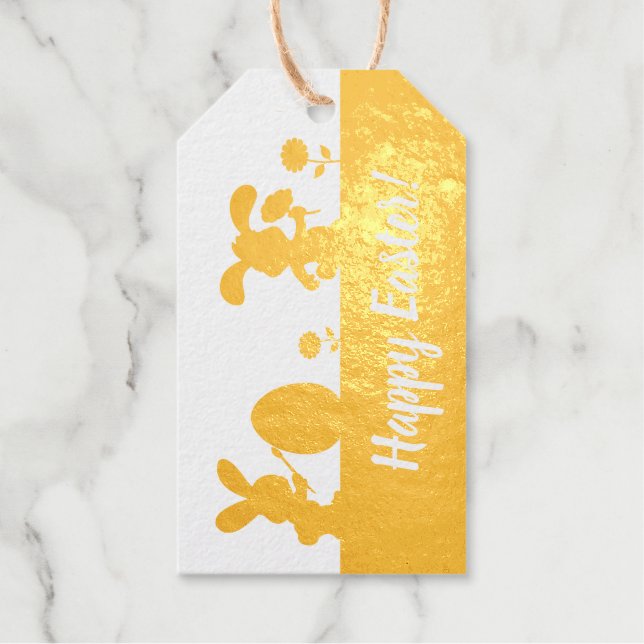 Étiquettes Cadeaux Oeuf de peinture de lapin de Pâques mignon (Recto)