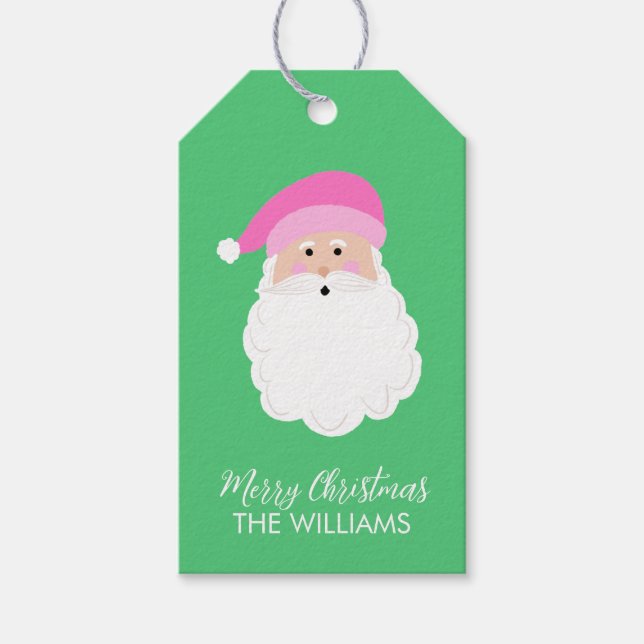 Étiquettes cadeaux personnalisées Père Noël rose (Devant)