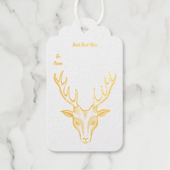 Étiquettes Cadeaux Plan de l'homme Deer Big antlers Face dans Gold Fo (Recto)