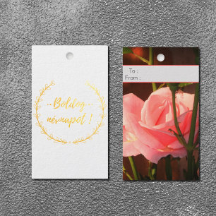 Étiquettes Cadeaux Rose rose photo - Hongrois nom jour- luxe
