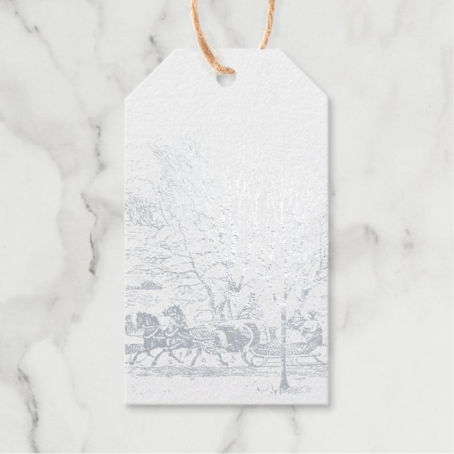 Étiquettes Cadeaux Scène d'hiver victorienne - argent (Recto)