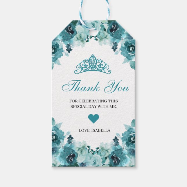 Étiquettes cadeaux turquoise en Merci Floral (Devant)
