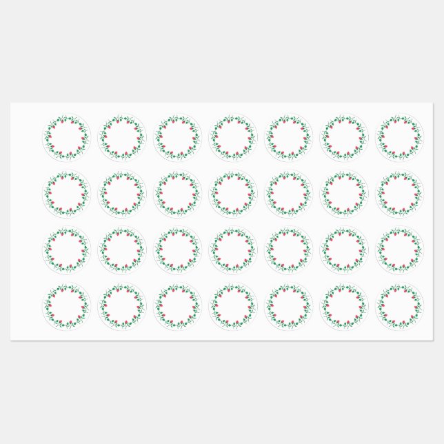 Étiquettes Cadre rond fleuri avec fleurs roses (Feuille)