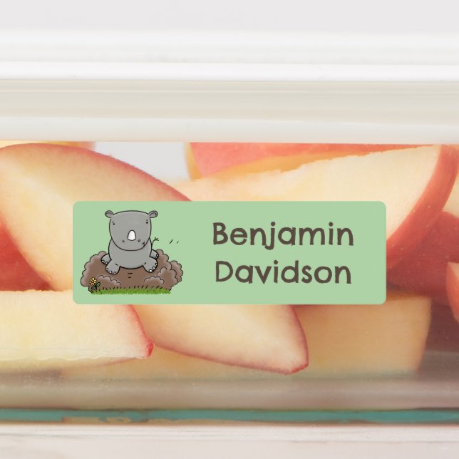 Étiquettes Caricature de bébé rhinocéros personnalisée (Apposé)
