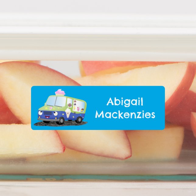 Étiquettes Caricature de camion de glace joyeux personnalisée (Apposé)