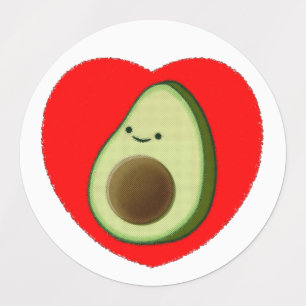 Étiquettes Caricature De L'Avocado Mignonne Dans Le Coeur Rou