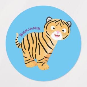 Étiquettes Caricature de petit tigre joyeux
