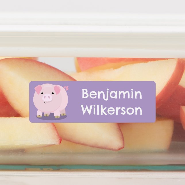 Étiquettes Caricature de porc mignon rose poêlé personnalisée (Apposé)