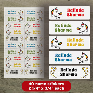 Étiquettes Carton mignon Rainbow Unicorn Dancing Nom de l'éco