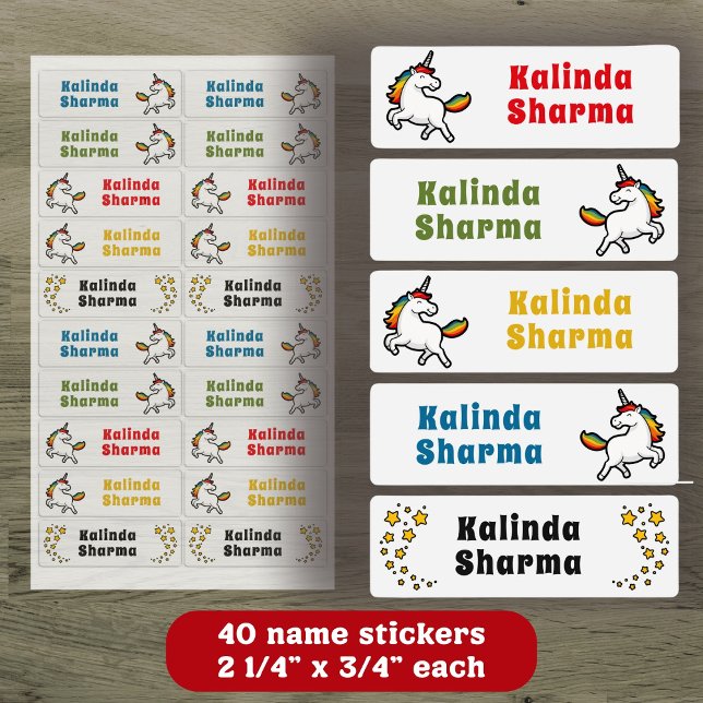 Étiquettes Carton mignon Rainbow Unicorn Dancing Nom de l'éco (Créateur téléchargé)