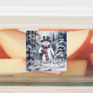 Étiquettes Charmant Snowman Aquarelle Hiver Forêt Baking