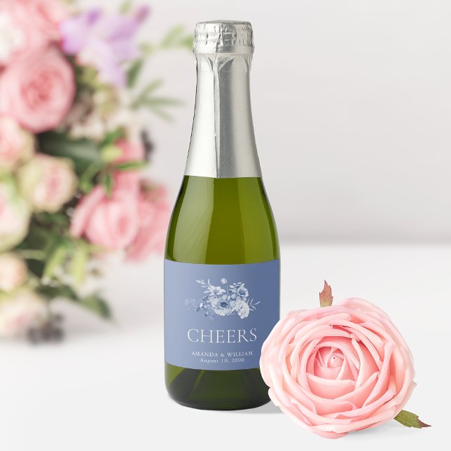 Étiquettes « CHEERS » Florales Bleu Poussière (Créateur téléchargé)
