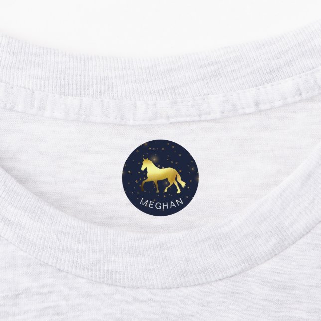 Étiquettes cheval d'or étoiles équestre Monogramme (Apposé)