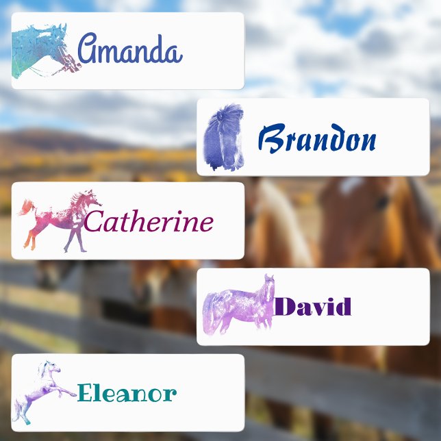 Étiquettes Chevaux aquarelle personnalisés (Créateur téléchargé)