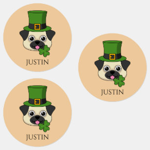 Étiquettes Chien avec Casquette et Shamrock St Patrick's Pe