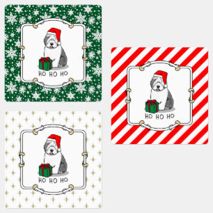 Étiquettes Christmas Père Noël Old English Sheepdog (Grey 1) 